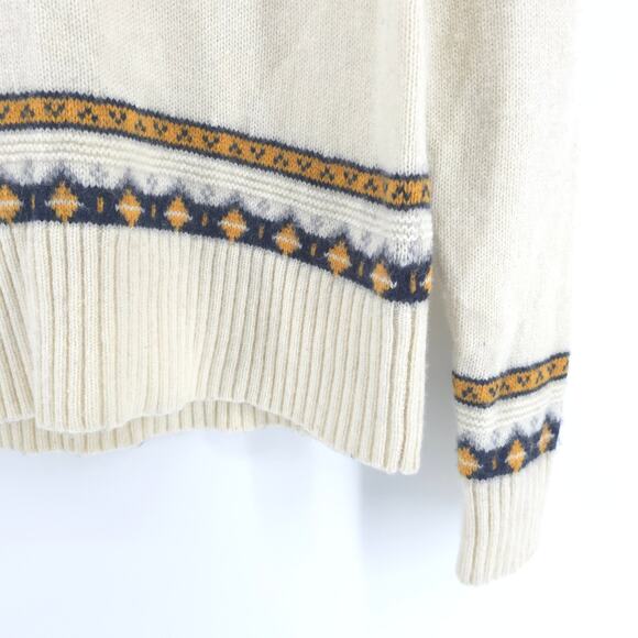 J.Crew Womens Ivory & Blue Rolled Hemline Mock Neck Nordic Lambs Wool Sweater S - Picture 7 of 11